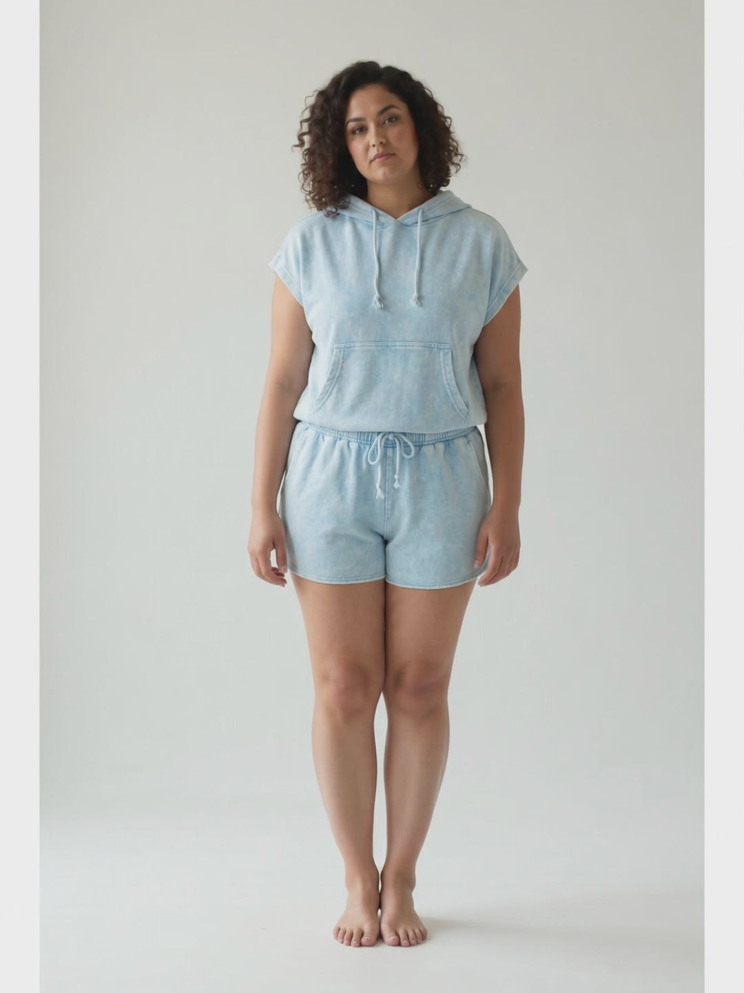 Indira Short Sleeve Hoodie Top- BLUE
