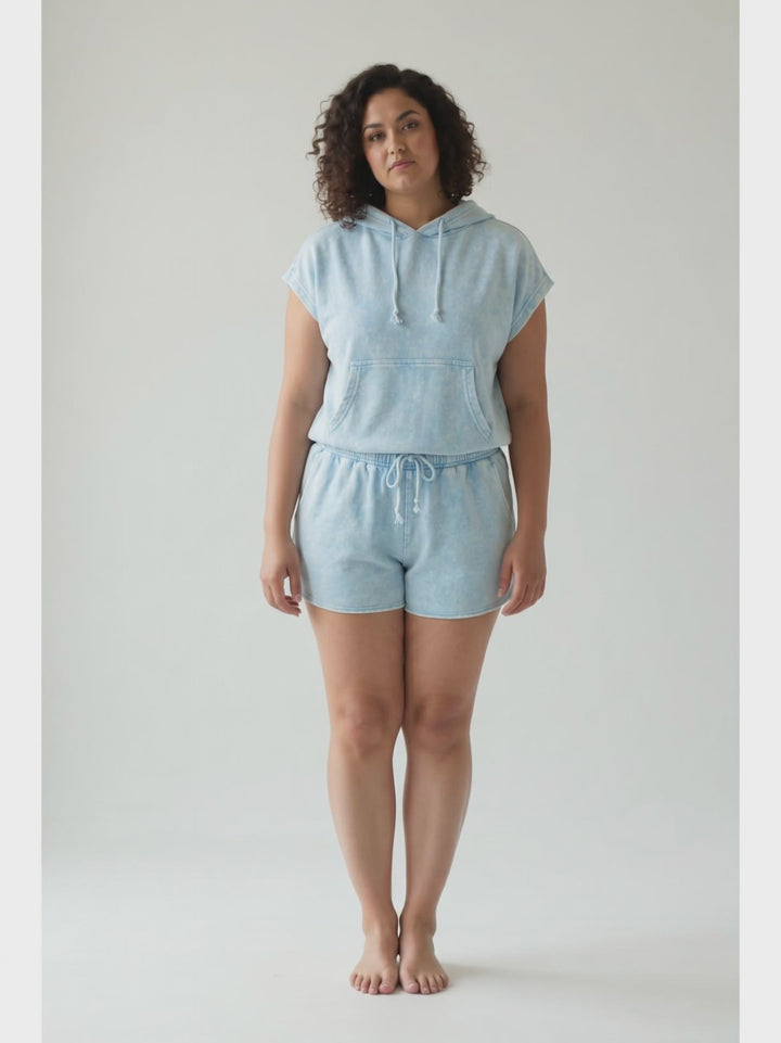 Indira Short Sleeve Hoodie Top- BLUE