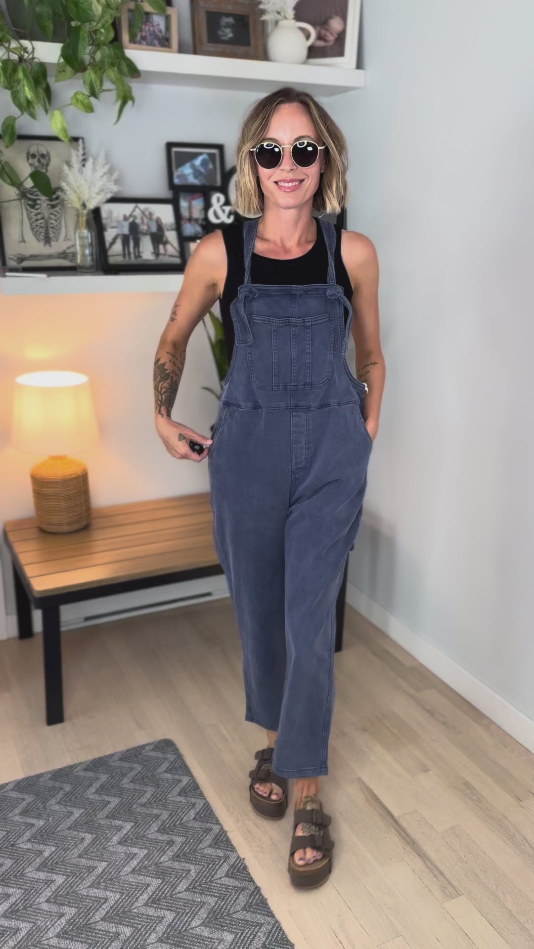 Story Washed Knot Strap Relaxed Fit Overalls- BLACKBERRY-FINAL SALE