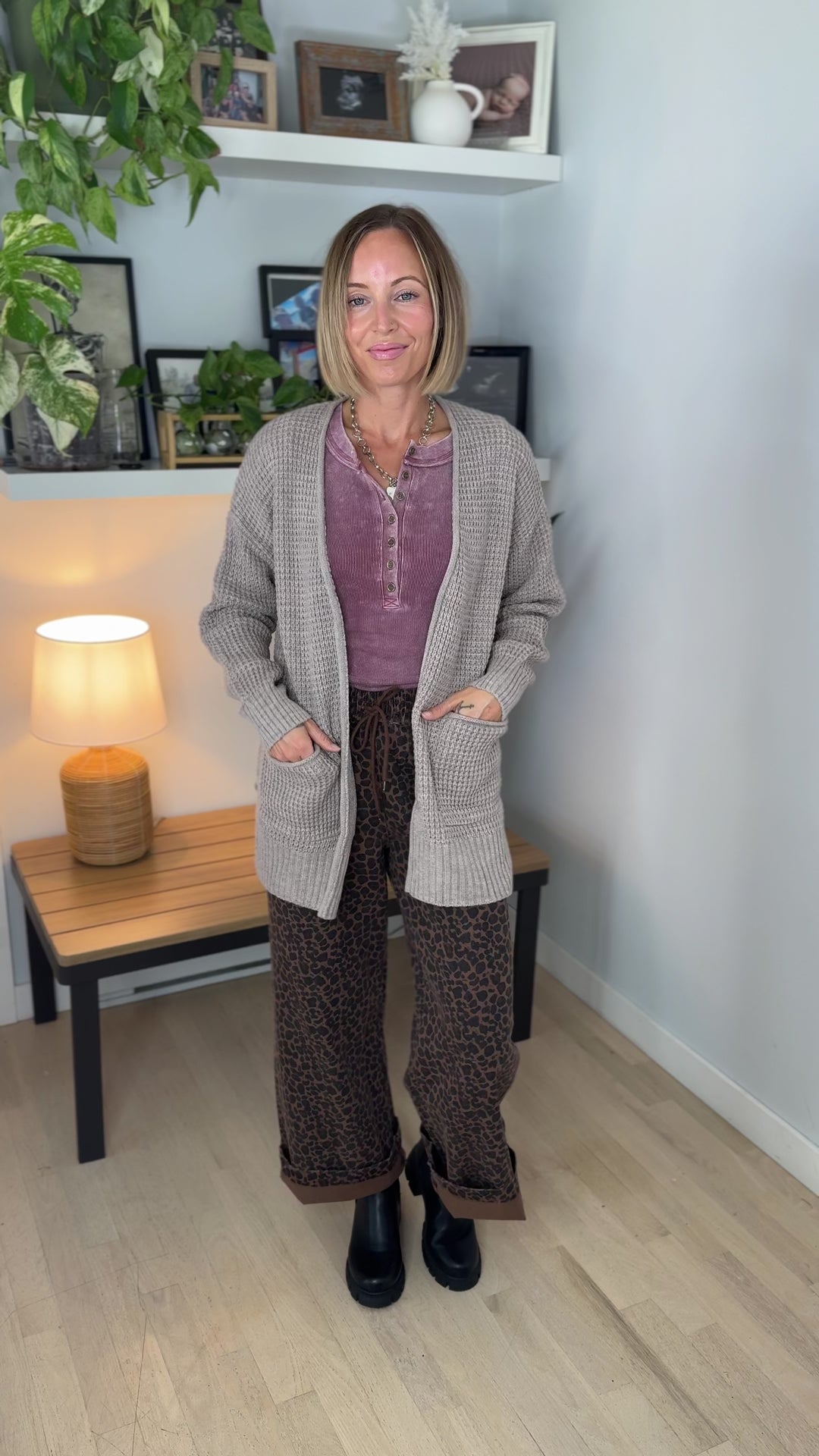 Marley Waffle Cardigan- HEATHER MOCHA