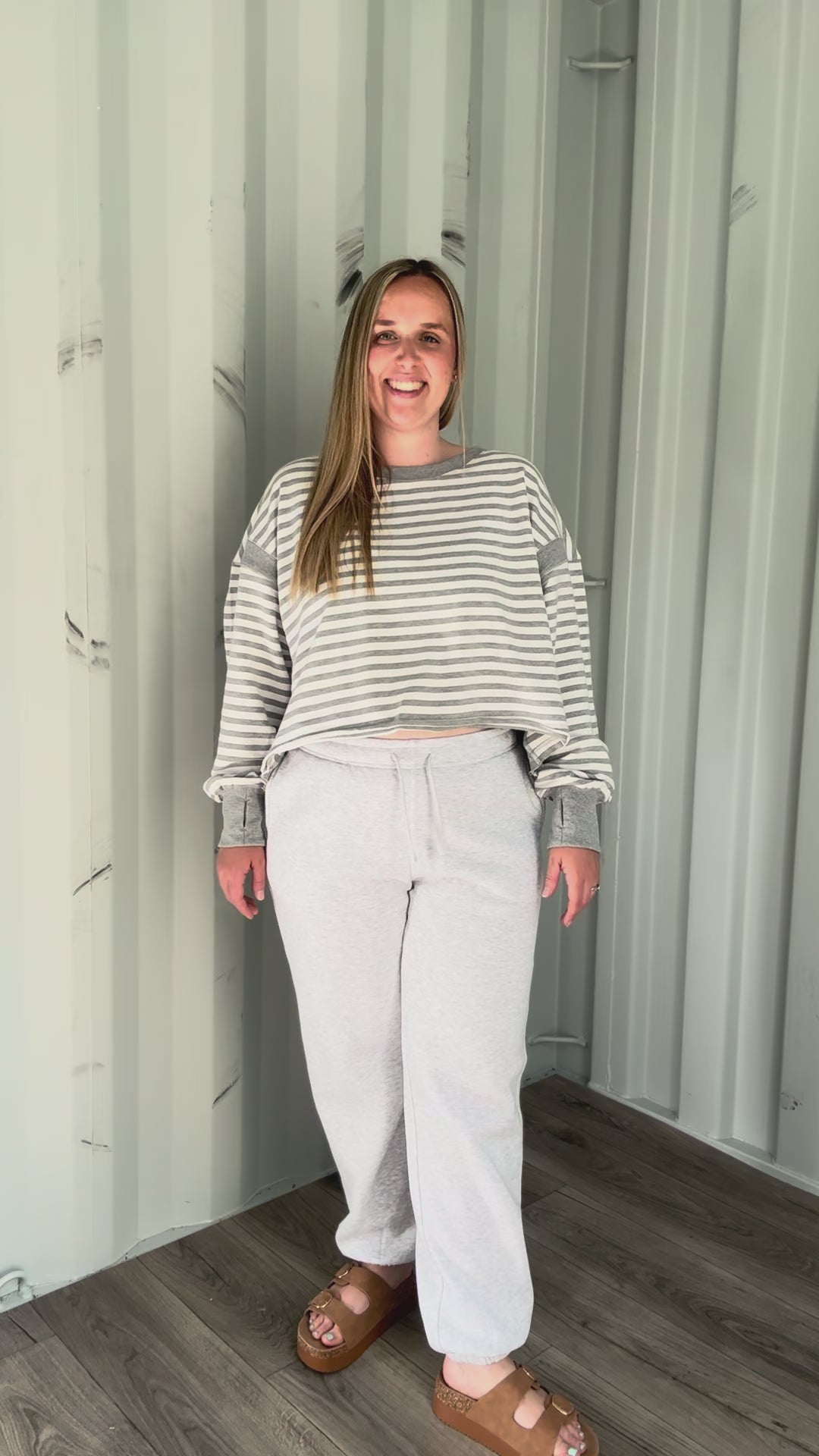 Sanbar Striped Open Back Long Sleeve- HEATHER GREY/WHITE