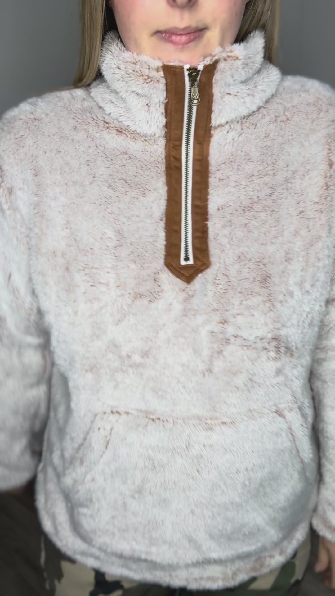 MICHELLE MAE Ryan 1/4 Zip Sherpa- CAMEL