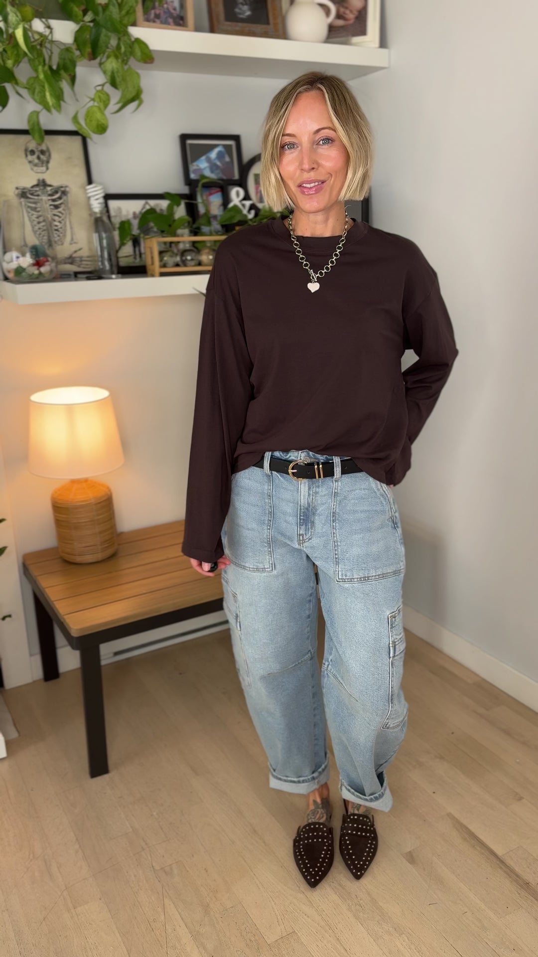 Only Happy Organic Cotton Long Sleeve Tee- COFFEE BEAN-FINAL SALE