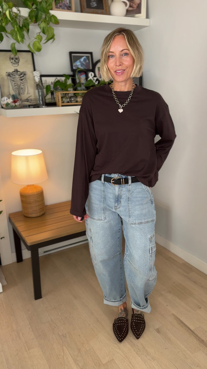 Only Happy Organic Cotton Long Sleeve Tee- COFFEE BEAN-FINAL SALE