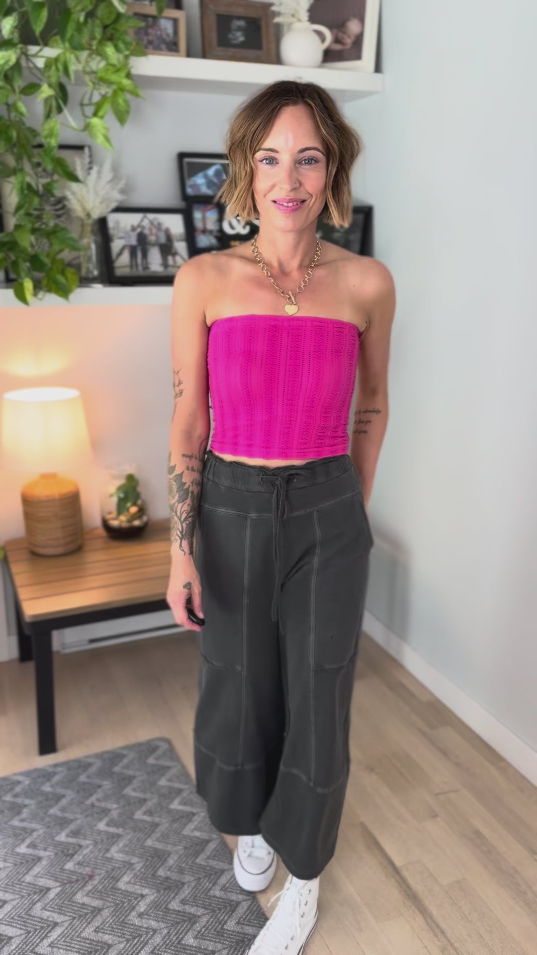 Zorah Wide Leg French Terry Pant- BLACK