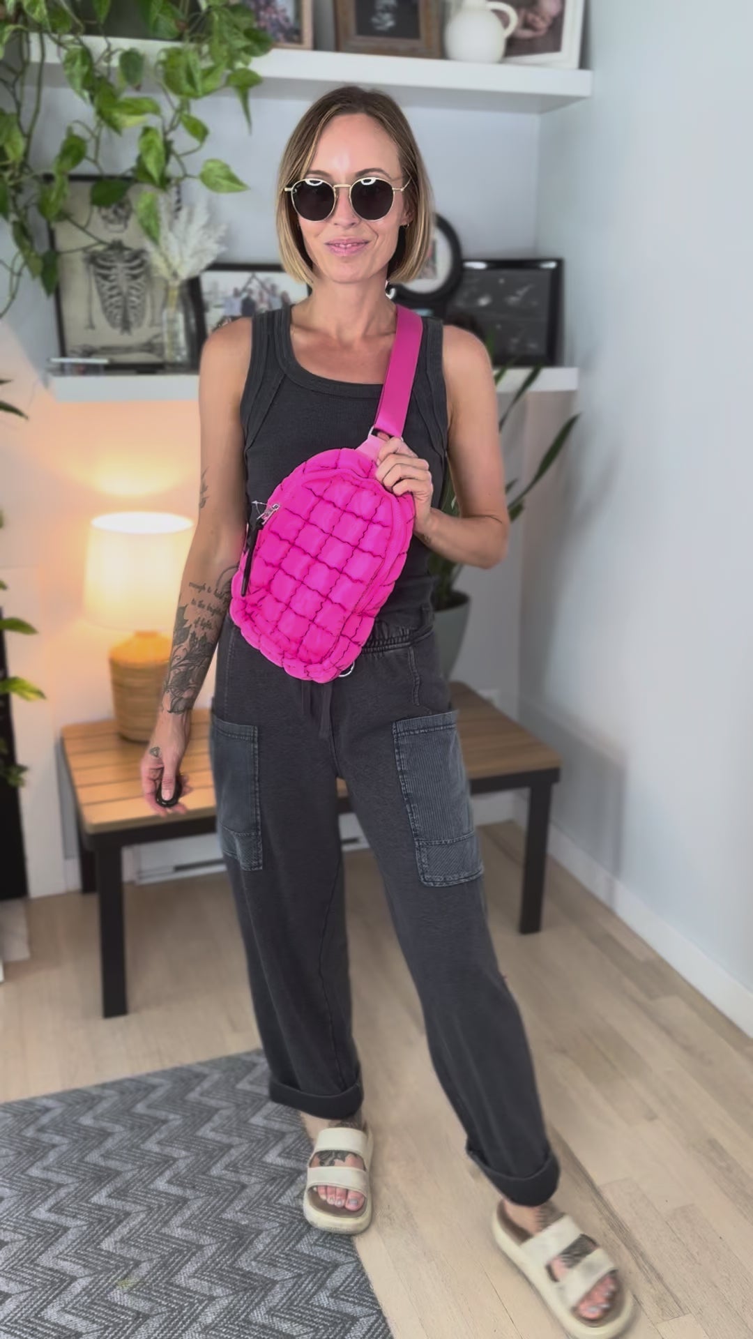 Rylee Quilted Sling Bag- HOT PINK