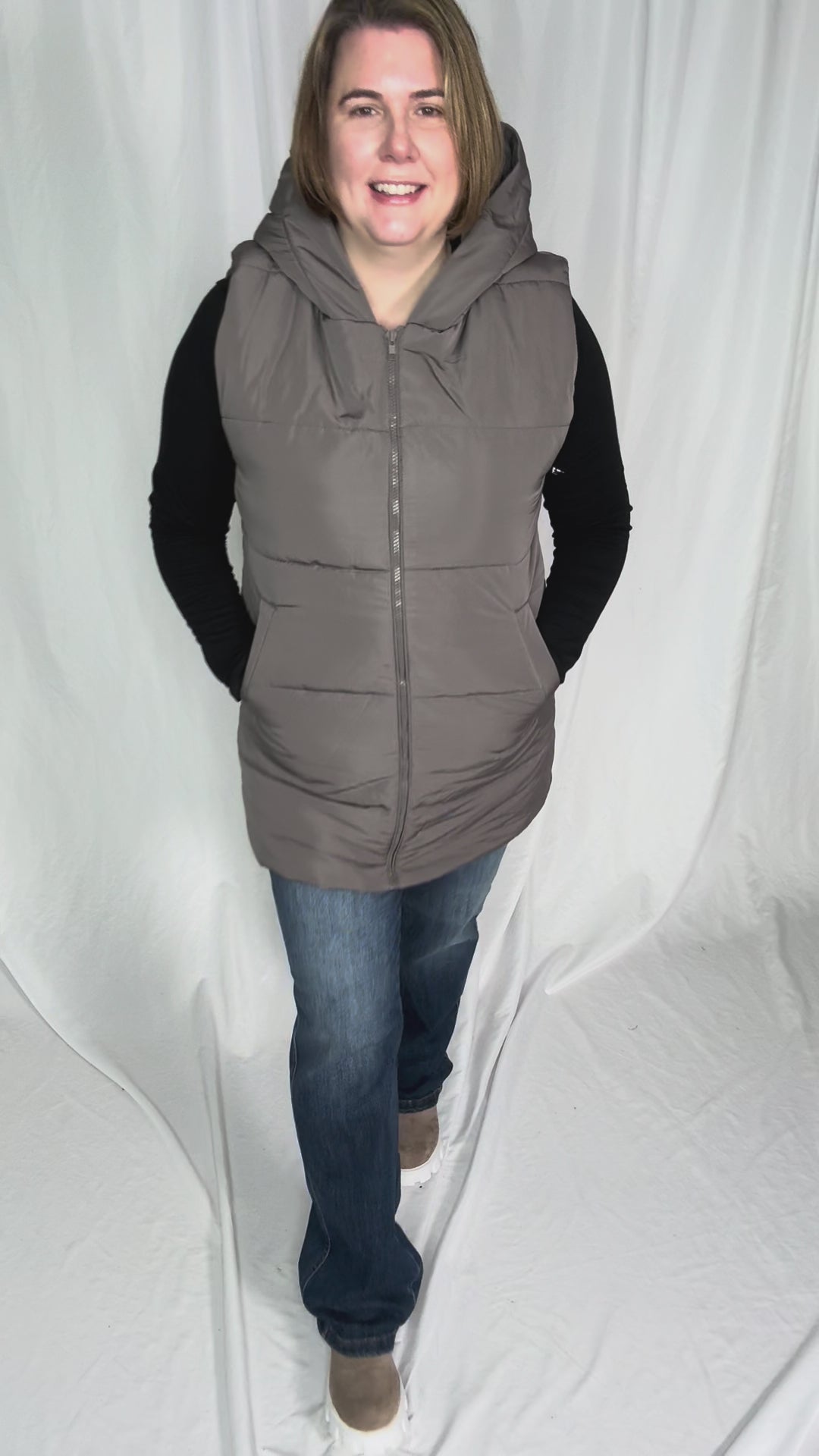 Frost + Fizz Puffer Vest- GUN METAL