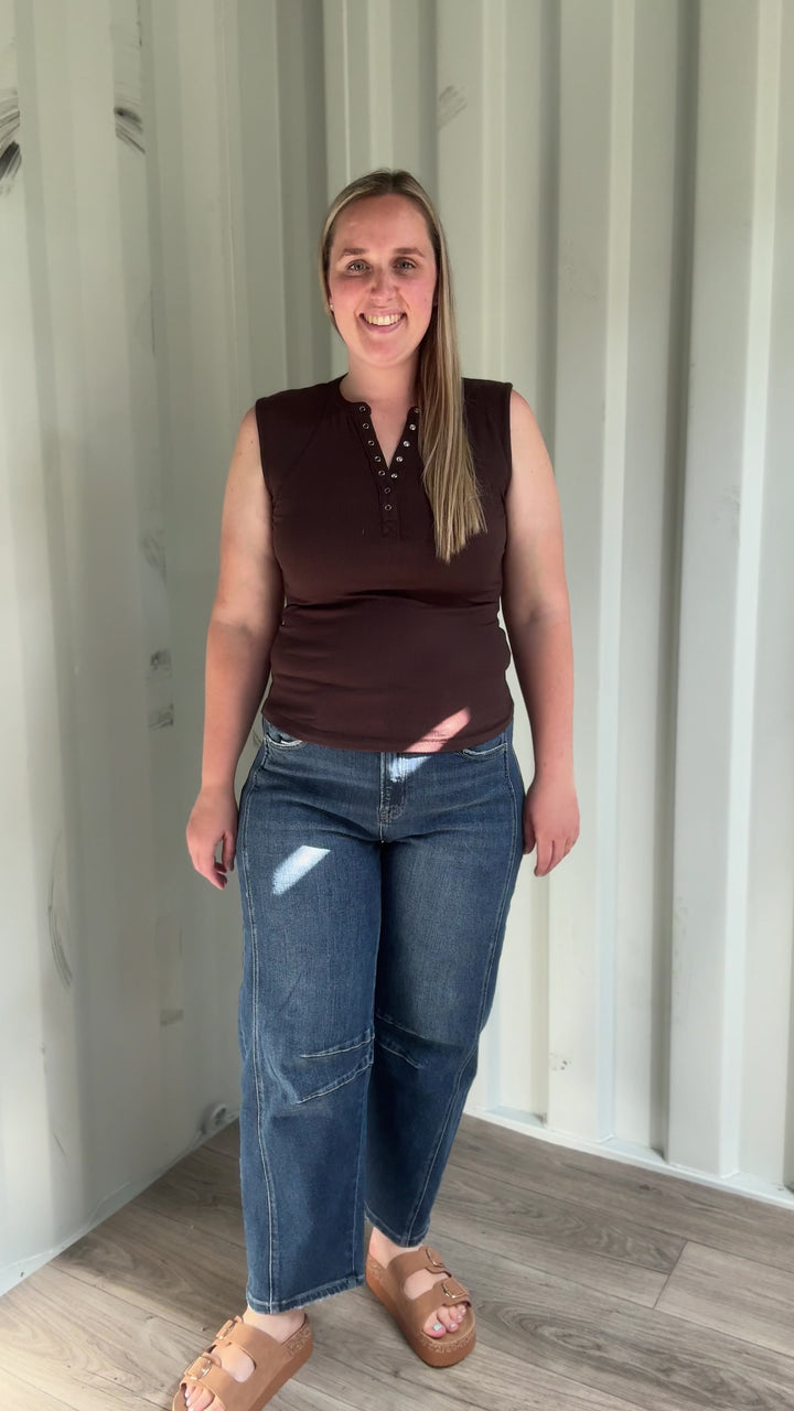 Mono B Emmer Micro Ribbed Henley- COFFEE