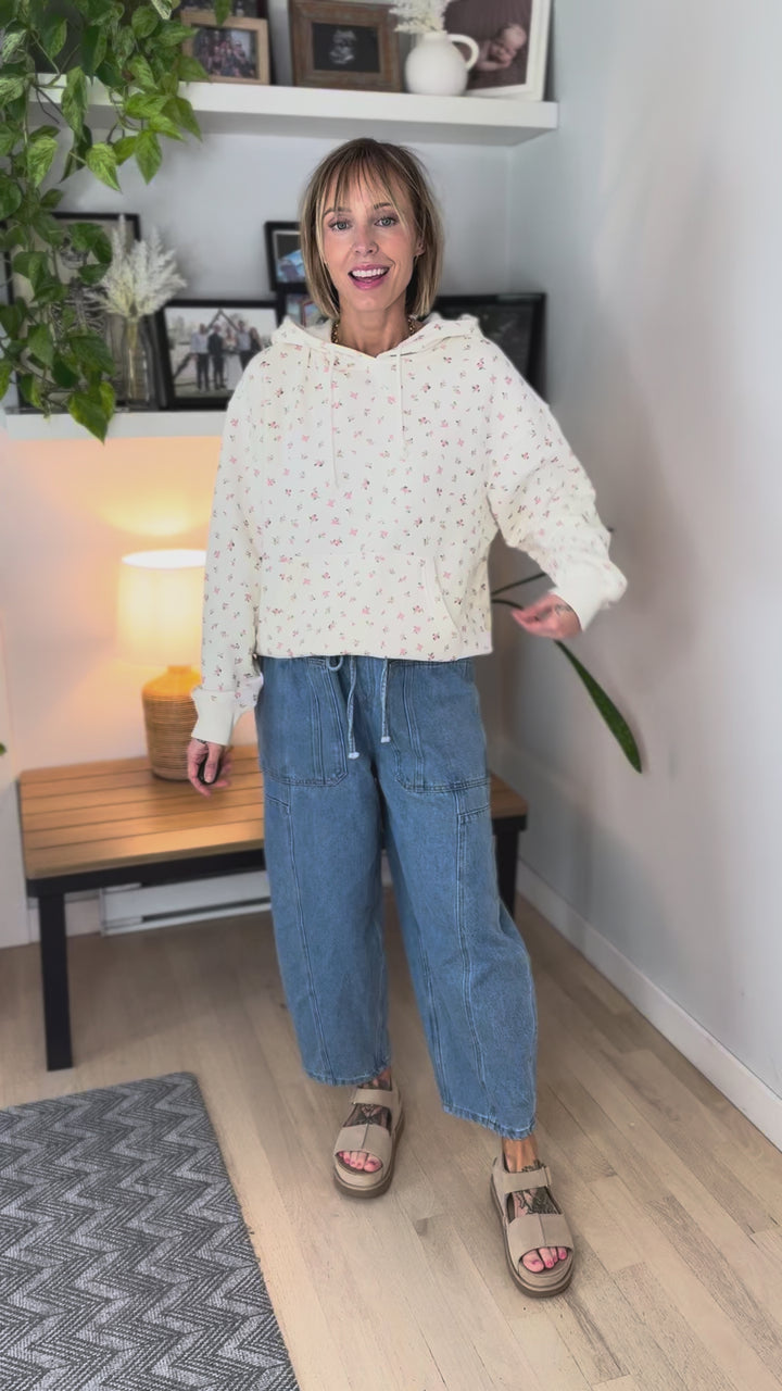 Veda Floral Hoodie- CREAM/PINK