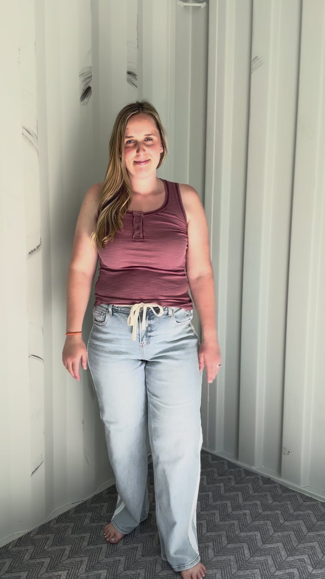 Tropical Breeze Ribbed Henley Tank- BERRY