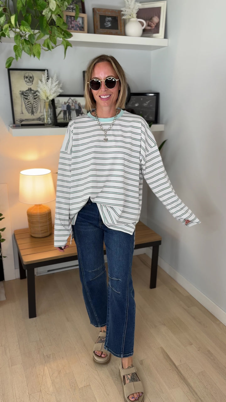 Jules Oversized Striped Pullover- OFF WHITE/MINT