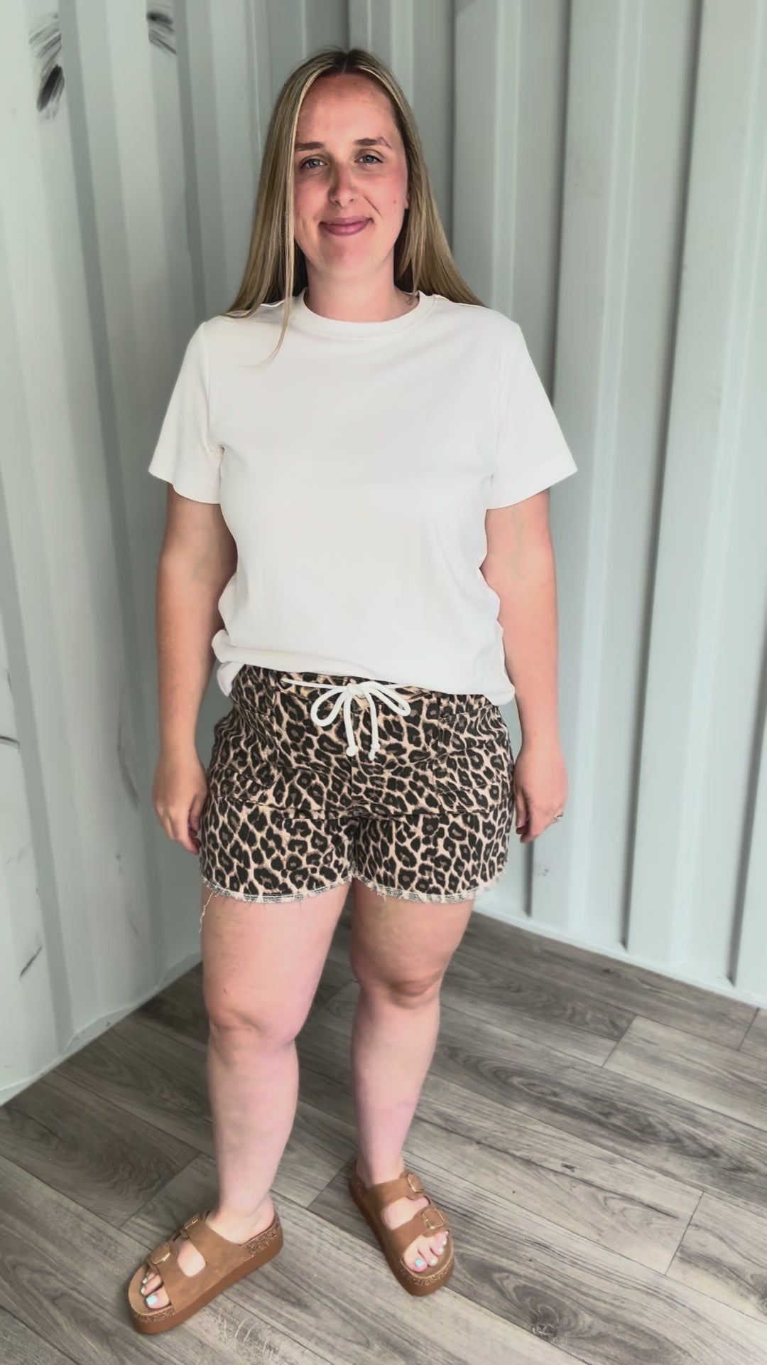 VERVET Nerina High Rise Leopard Drawstring Shorts- SAVANNAH