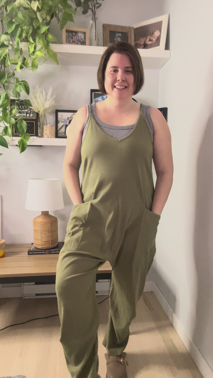 Reece Rib Knit Jumpsuit- OLIVE-FINAL SALE