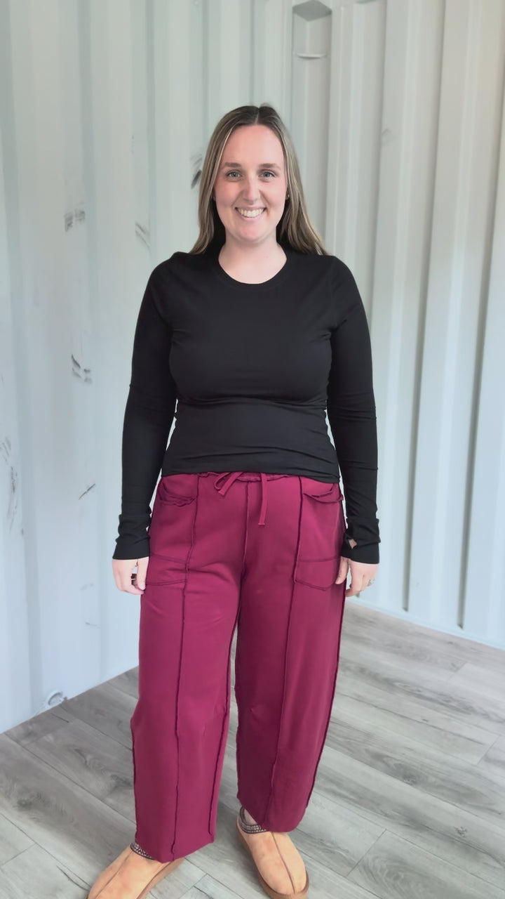 Amery Mineral Washed Barrel Pant- BURGUNDY