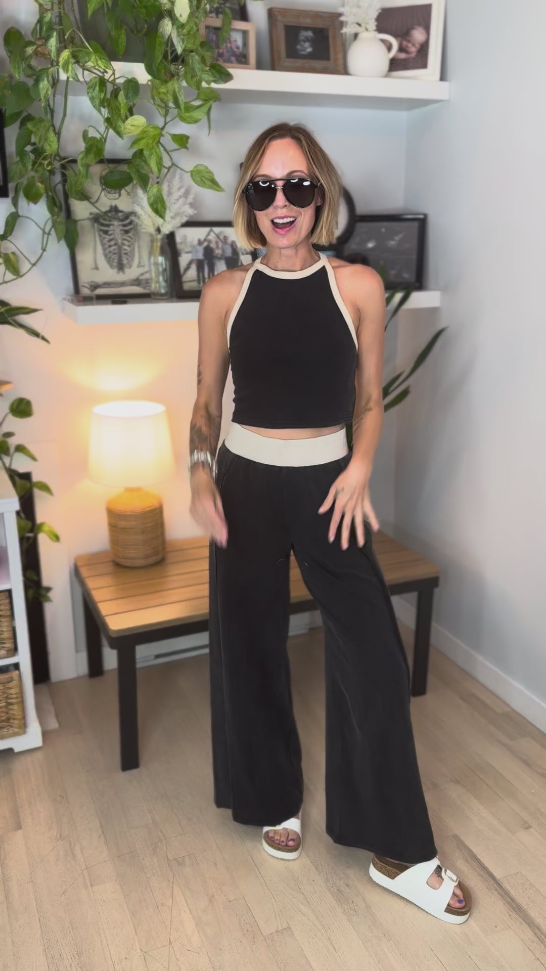 Clementine Ribbed Racerback Tank & Pant Set- ASH BLACK-FINAL SALE
