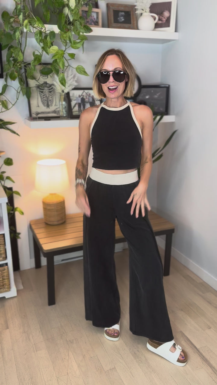 Clementine Ribbed Racerback Tank & Pant Set- ASH BLACK-FINAL SALE