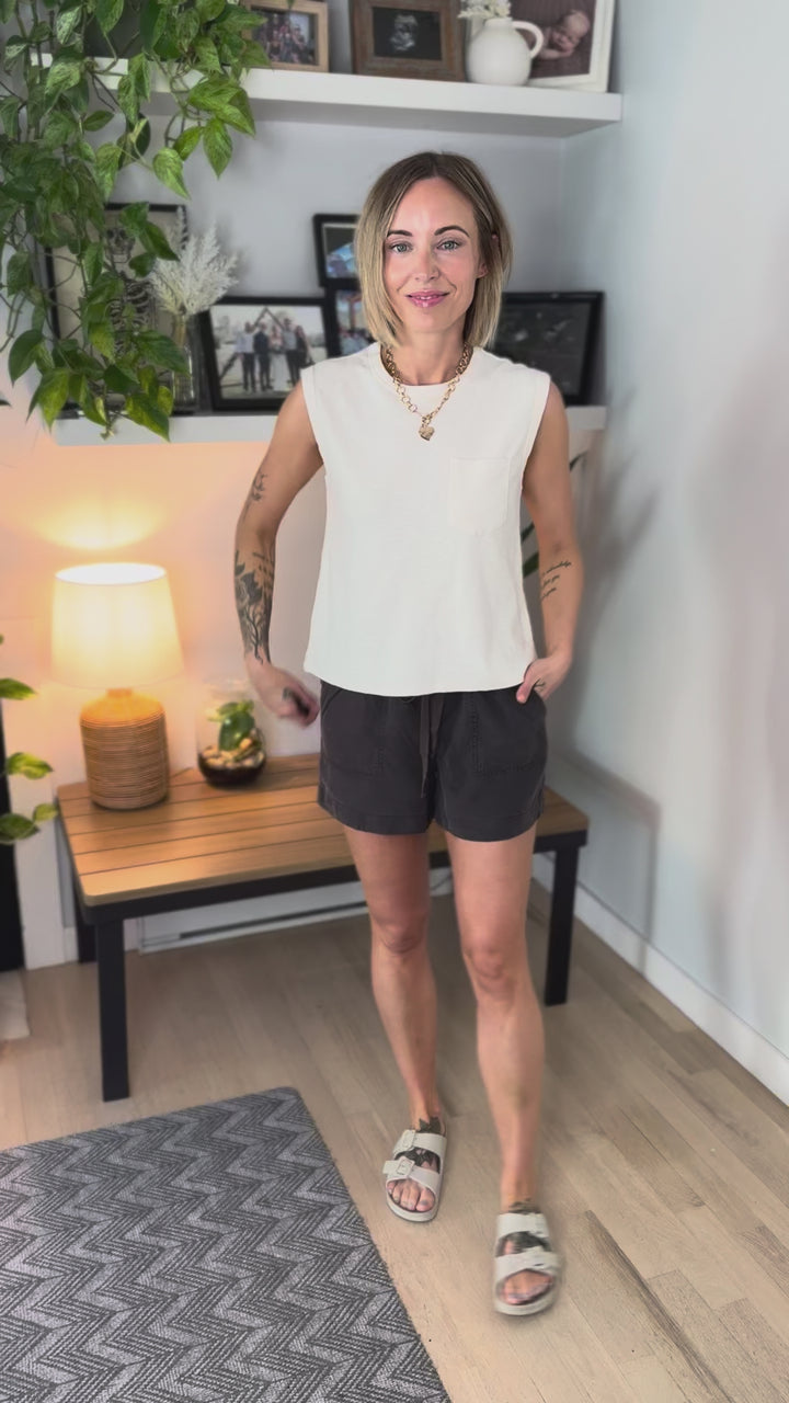 Zosia Cotton Pocket Tank- CREAM