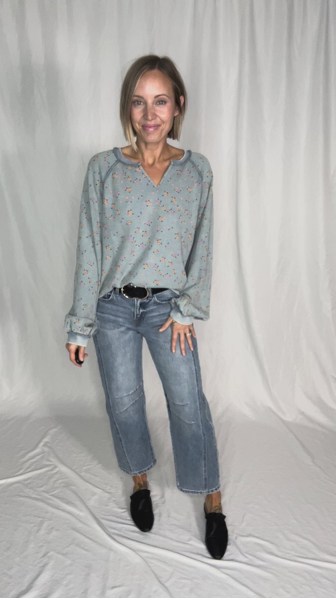 Tess Thermal Knit Long Sleeve- WASHED DENIM-FINAL SALE *L*