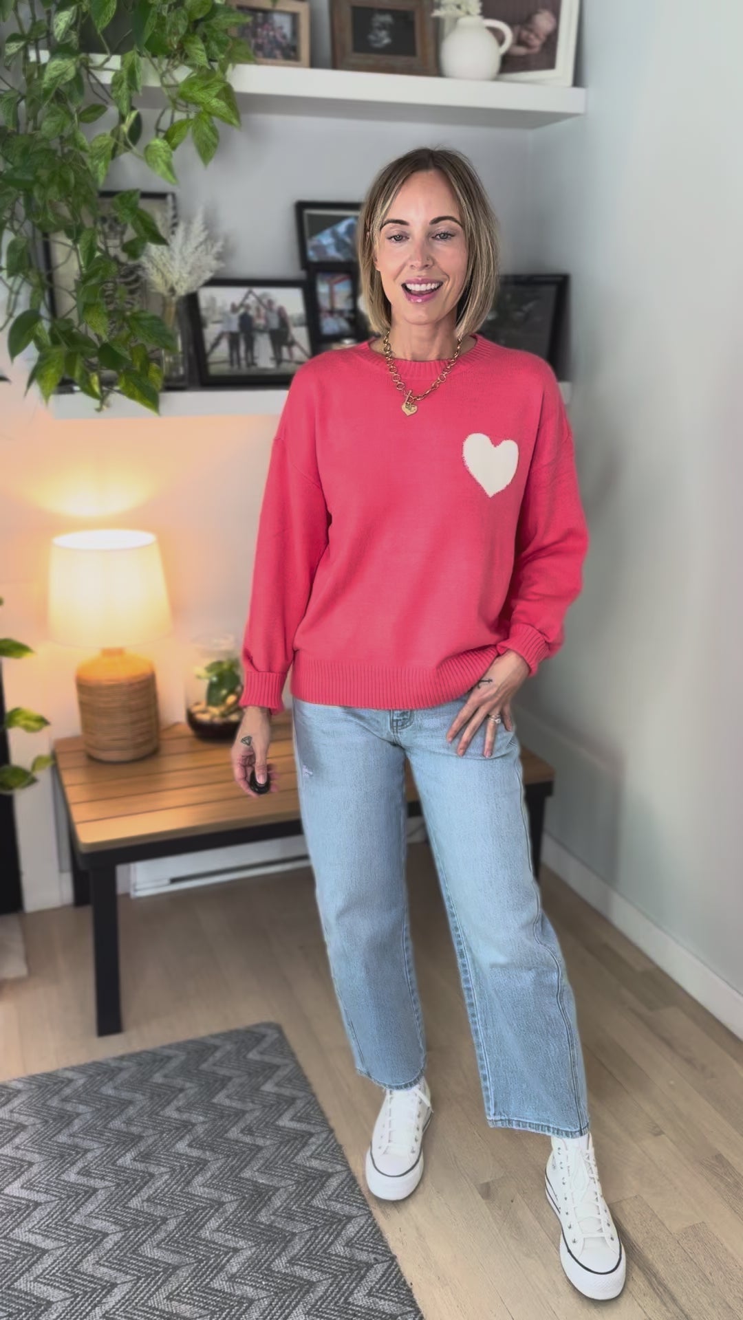ONLY Libi Heart Sweater- SUGAR CORAL