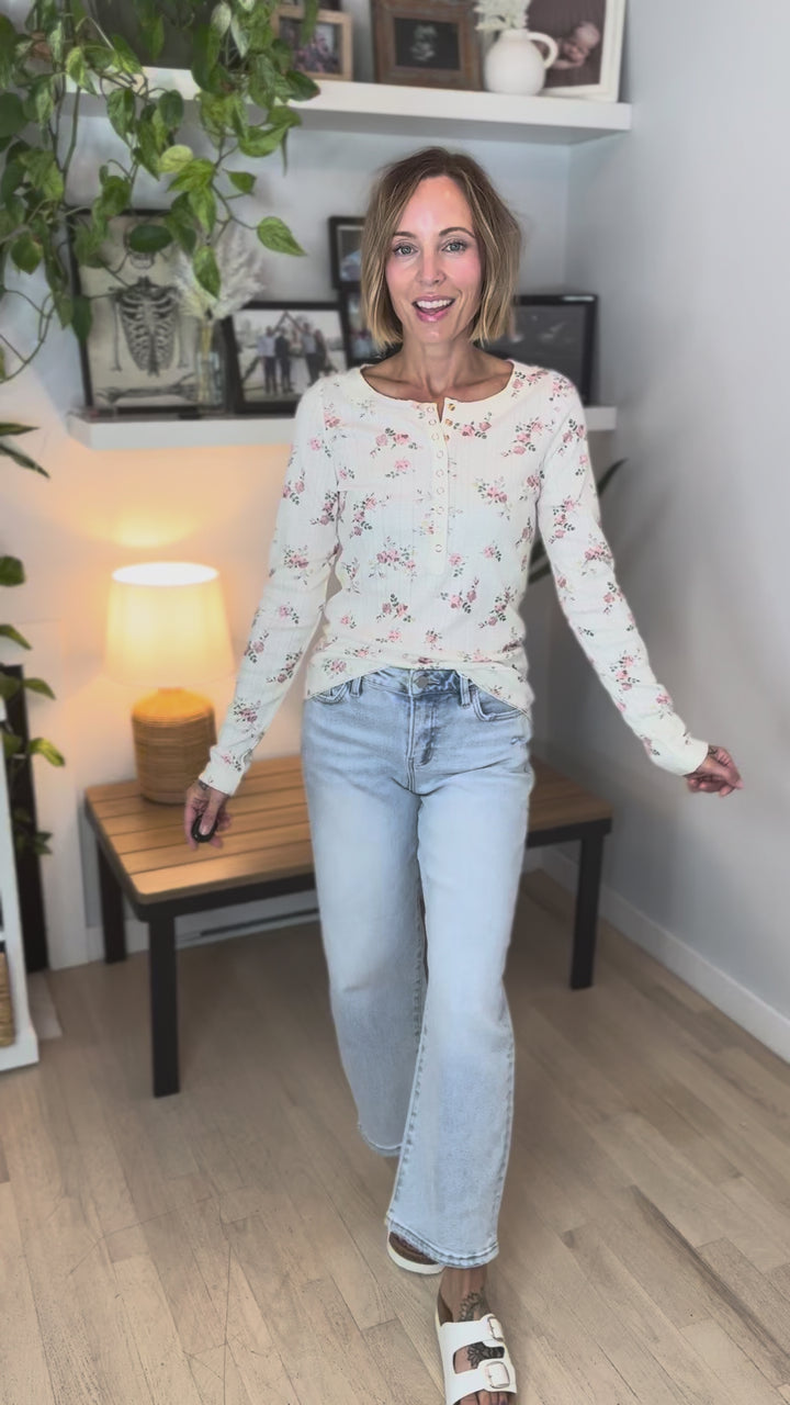 Tropez FloraL Henley- DUSTY ROSE-FINAL SALE
