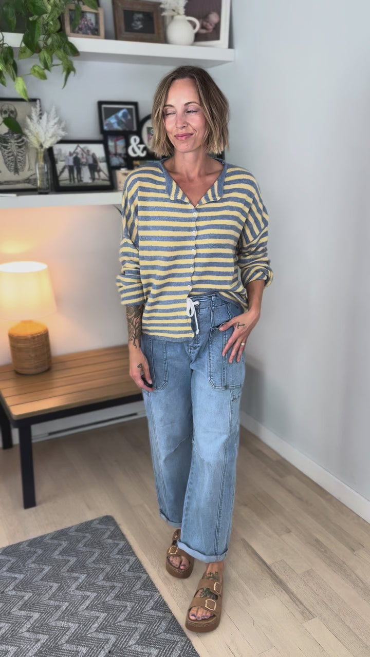 Piper Striped Cardigan- LIGHT BLUE BUTTER