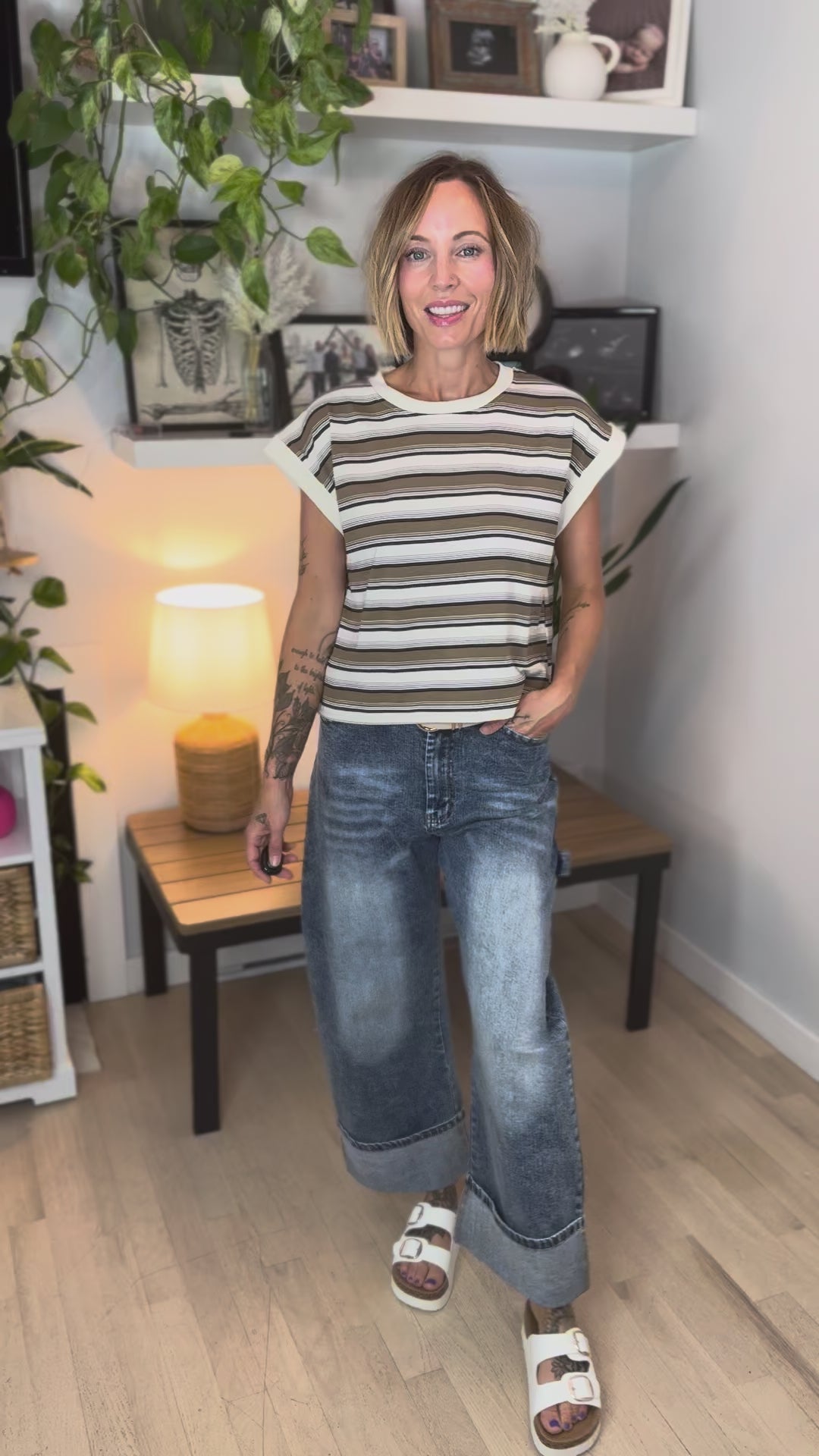 Evee Stripe Crewneck Knit Top- CREAM MULTI